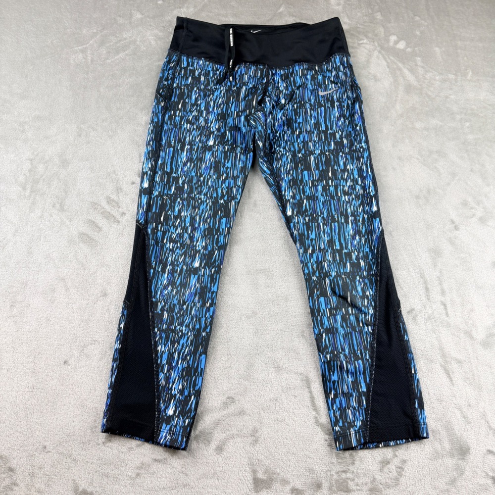 Nike Women's XS Dri-FIT Running Leggings Blue Black Abstract Print 821777-435